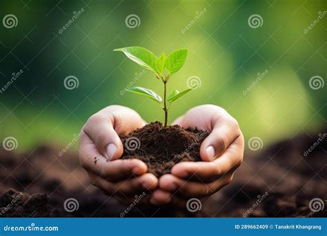 Manos Humanas Sosteniendo La Pl Ntula Verde Cultivando En El Suelo