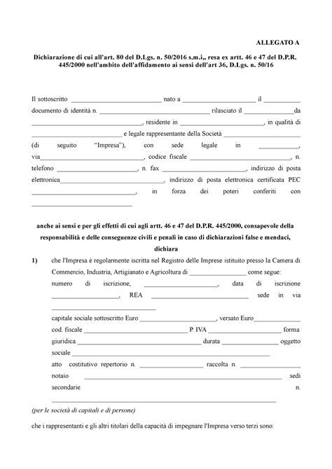 Dichiarazione Di Cui All Art 80 Del D N 50 2016 S M Resa Ex Artt