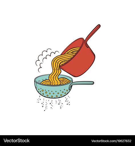 Draining Water From Spaghetti In Pasta Strainer Vector Image