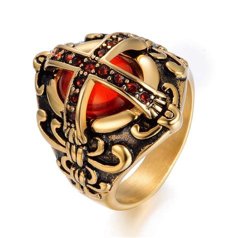 Gothic Cross Ringen Antieke Titanium Staal Met Rod Grandado