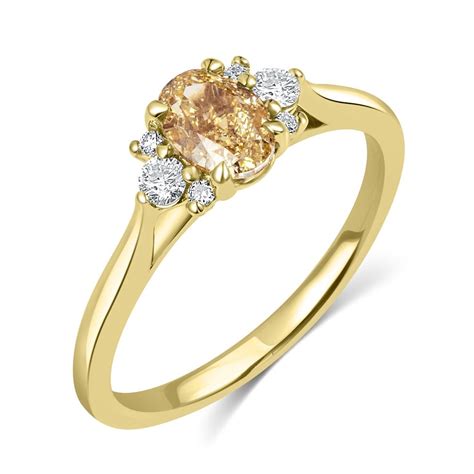 18ct Yellow Gold Oval Champagne Diamond Engagement Ring Pravins