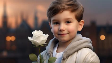 Premium Ai Image A Little Boy With A White Rose