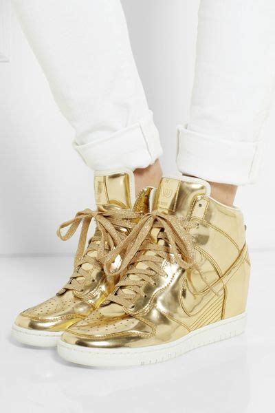 Nike Dunk Sky Hi Metallic Leather Wedge Sneakers In Gold Lyst