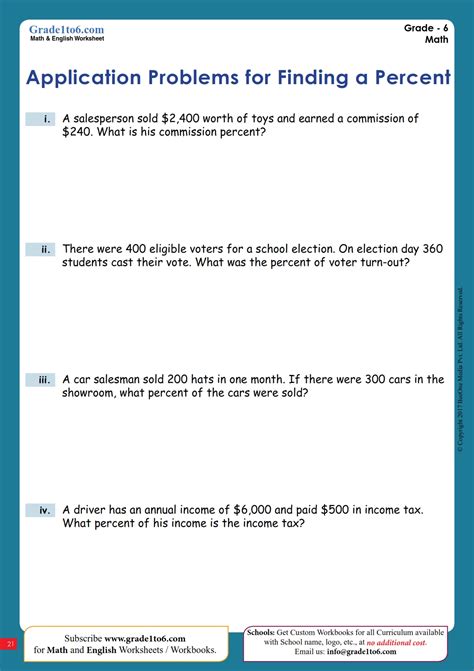 Grade 6 Percentage Worksheets And Workbook Beeone Teaching