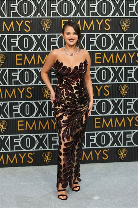 Selena Gomez Dazzles In Sparkling Sheer Gown On The Emmys Red Carpet