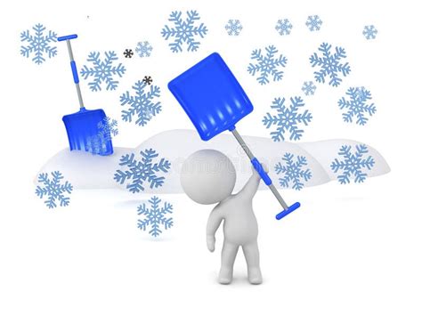 3d Character With Snow Shovel And Piles Of Snow Stock Illustration