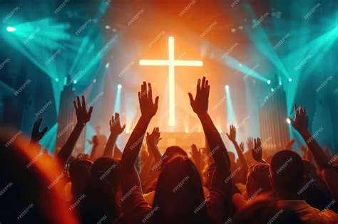 Premium Photo Church Worship Concept Christians With Raised Hands