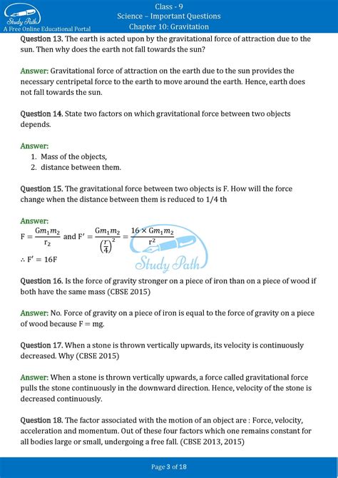 Important Questions For Class Science Chapter Gravitation Study Path