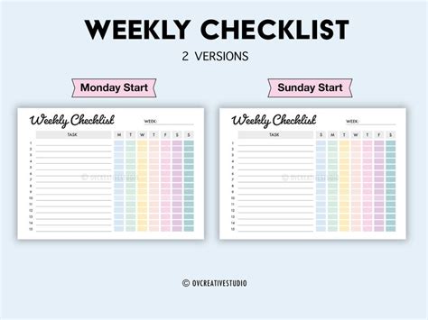 Editable Weekly Checklist Printable Weekly To Do List Etsy Uk