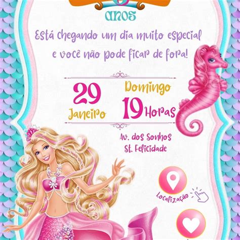 Convite Da Barbie Sereia Digital E Interativo Para Watsapp Elo7