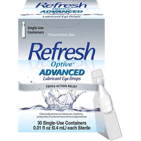 Refresh Optive Advanced Lubricant Eye Drops- 30 Single Use Containers ...