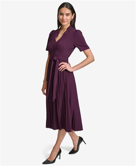 Calvin Klein Womens V Neck Scuba Crepe A Line Midi Dress Macys