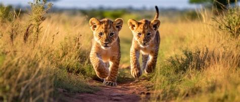 Premium AI Image | lion family in kenya savanna small lion cubs in a ...