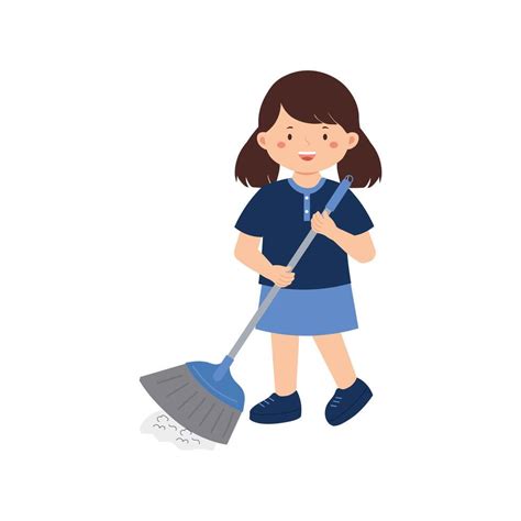 cheerful girl sweeping  floor  vector art  vecteezy