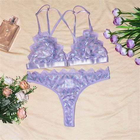 SkyAuks Women S Exotic Lingerie Sets Mid Rise Criss Cross Printed Piece Lingerie Set Purple
