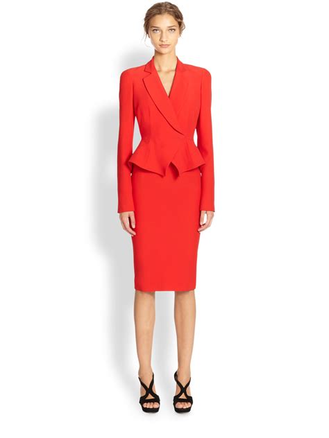 Lyst Alexander Mcqueen One Button Peplum Jacket In Red