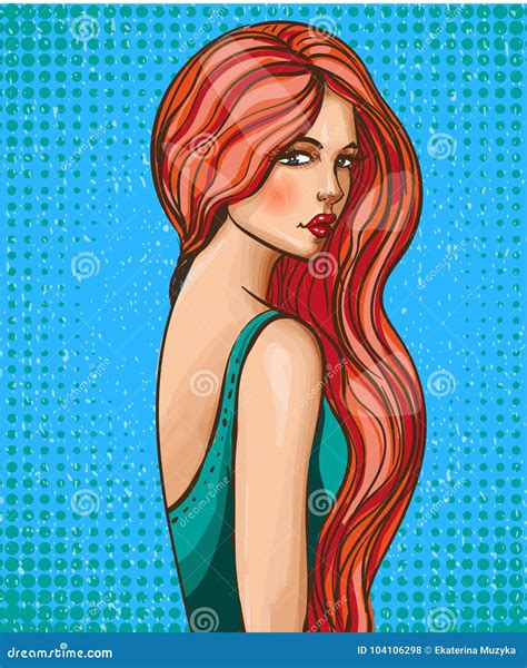 Glamour Pop Art Girl With Long Hair Vector Illustration Stock Vector