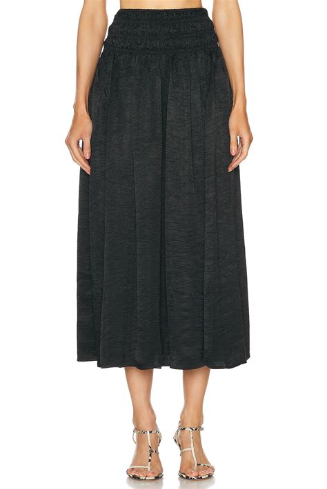 Enza Costa Textured Satin Smocked Skirt In Black Fwrd