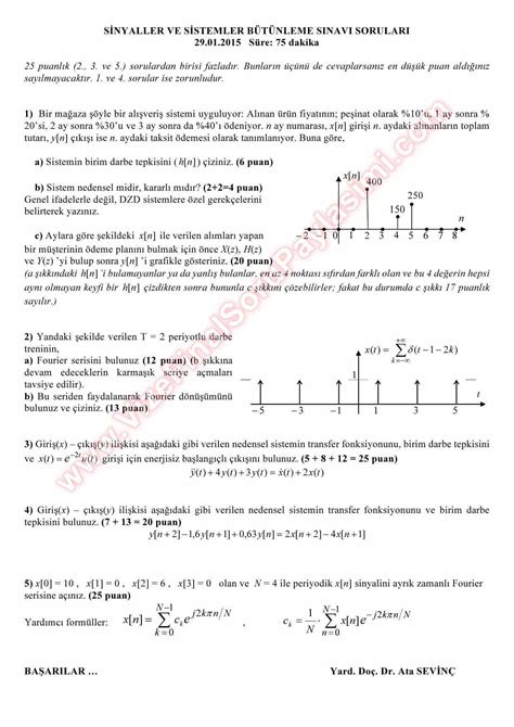 Sinyaller Ve Sistemler Bütünleme Soruları 2015 Vize ve Final