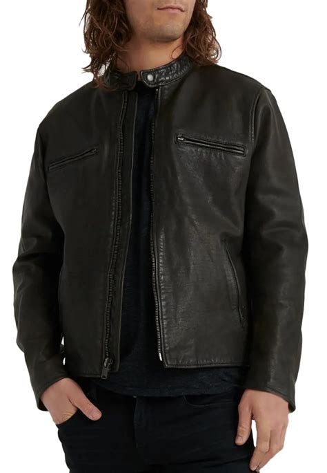 Mens Snap Collar Black Faux Leather Jacket