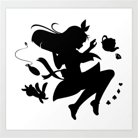 Alice in wonderland falling silhouette (black) Art Print by LynChihara ...