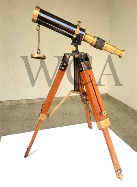 Brown Black Antique Nautical Brass Telescope With Wooden Adjustable