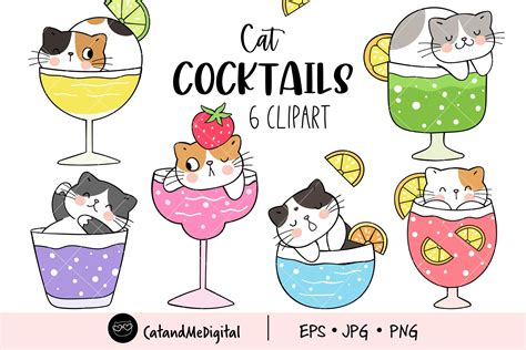 Cat Cocktails Clipart Graphic By Catandme · Creative Fabrica