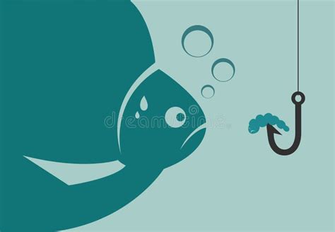 Large Fish Looking At A Worm Attached To The Hook Stock Vector