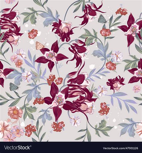 Beautiful Seamless Pattern With Vintage Flowers Vector Image