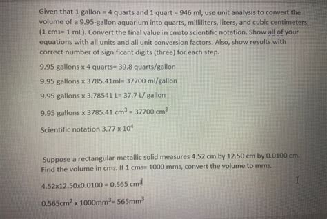 Solved Given That 1 Gallon 4 Quarts And 1 Quart 946 Ml