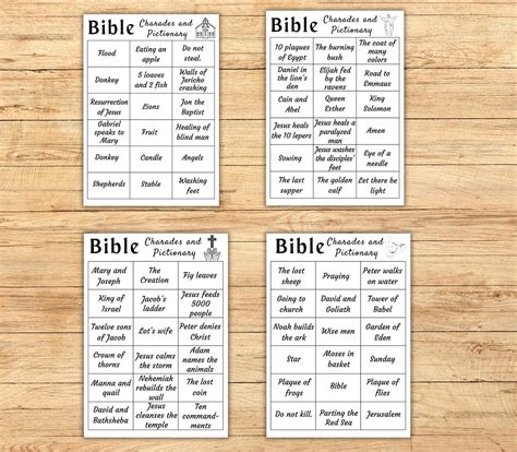 Bible Charades Printable Bible Pictionary Cards Printable Bible Games