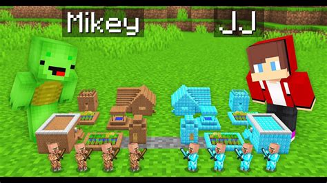 Mikey Vs Jj Tiny Village Survival Battle In Minecraft Maizen Youtube