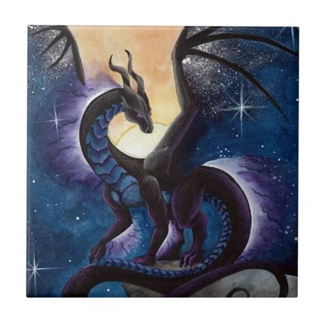 Black Dragon With Night Sky By Carla Morrow Ceramic Tile Zazzle