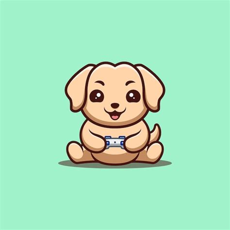 Premium Vector Retriever Sitting Gaming Cute Creative Kawaii Cartoon Mascot Logo