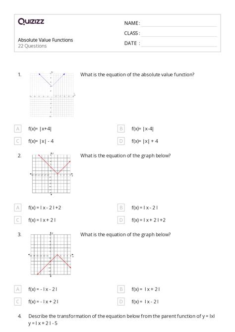 50 Absolute Value Equations Functions And Inequalities Worksheets For 8th Class On Quizizz