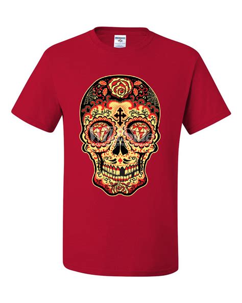 Day Of The Dead Sugar Skull T Shirt Gold Calavera Dia De Muertos Tee