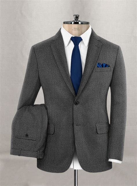 Herringbone Gray Flannel Wool Suit Made To Measure Custom Jeans For