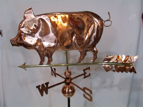 Polished Finish Copper Pig Weathervane With Free Roof