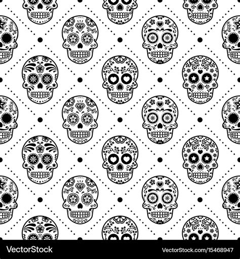 Halloween Seamless Pattern Mexican Sugar Skull Vector Image