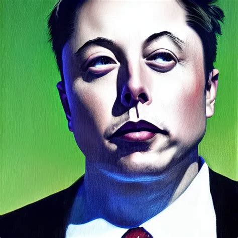 Surrealist Portrait Painting Of Elon Musk Futuristic Stable