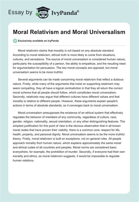 Moral Relativism And Moral Universalism Words Essay Example