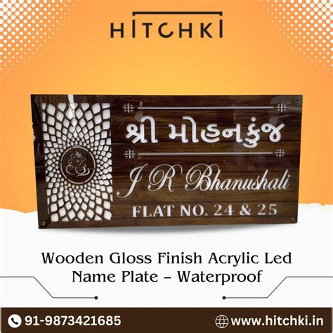 Unique Wooden Waterproof Gloss Finish Acrylic Led Nameplate