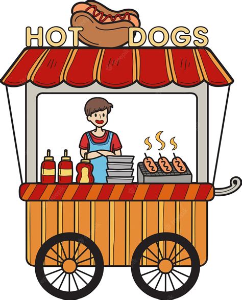 Premium Vector Hand Drawn Street Food Cart With Hot Dogs Illustration