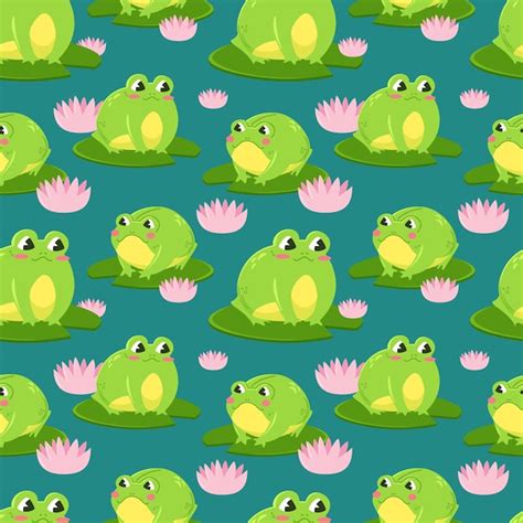 Premium Vector Seamless Pattern Of Cute Green Frogs Surrounded By