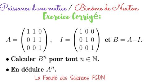 fr Puissance des matrices La formule du binôme de Newton Ex 7