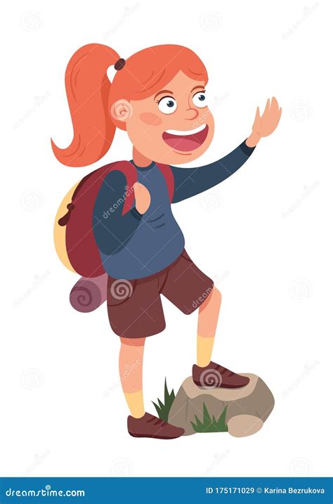 Illustration of Cute Cartoon Girl with Hiking Backpack Stock ...