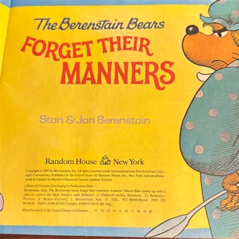 The Berenstain Bears Forget Their Manners By Stan Berenstain Jan Berenstain