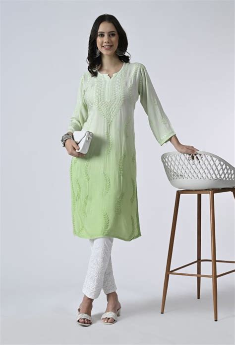 3 4th Sleeve Embroidered Double Shaded Viscose Kurti Technics