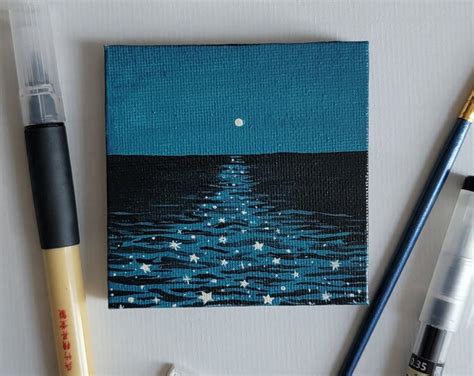 Ocean Moon Art 3x3 Canvas, Tiny Moon Painting, Hand Painted Magnet ...