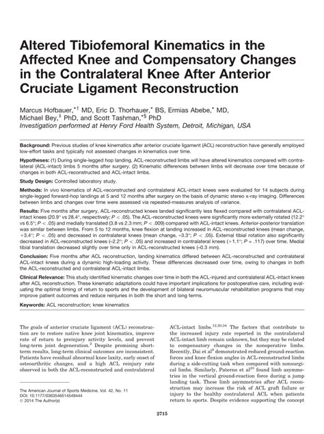 PDF Altered Tibiofemoral Kinematics In The Affected Knee And